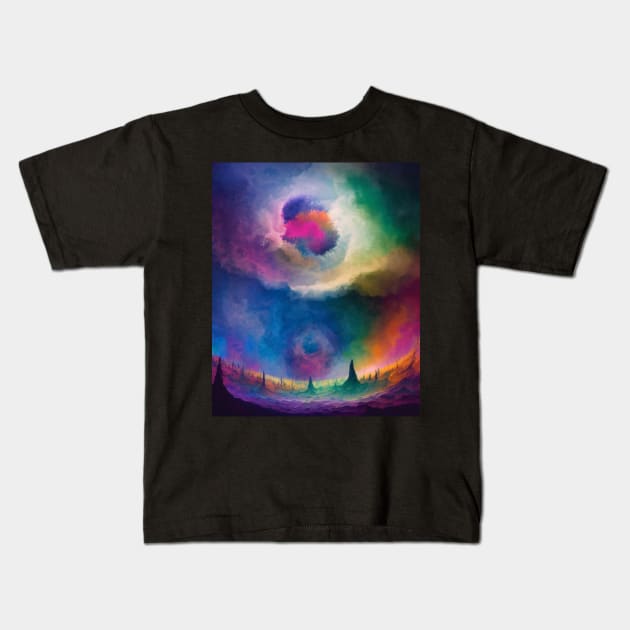 Alien Planet Landscape Watercolor Kids T-Shirt by Trip Tank